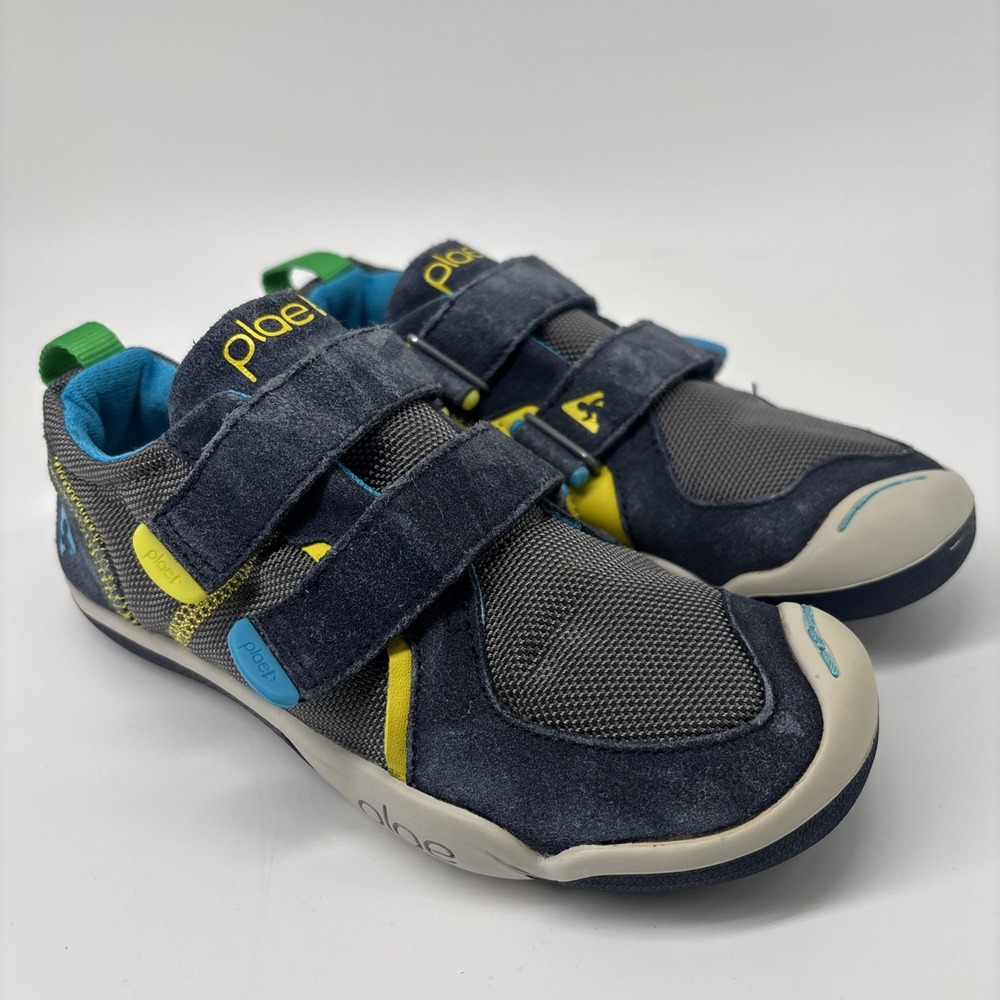 PLAE Kids Navy Blue Gray Yellow Hook & Loop Sneakers